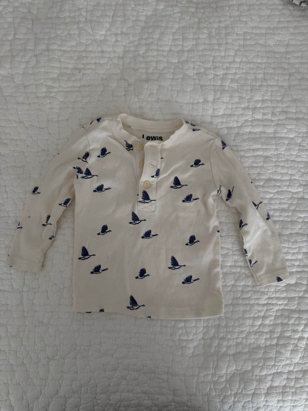 Lewis Long-Sleeve Henley with Navy Bird Print